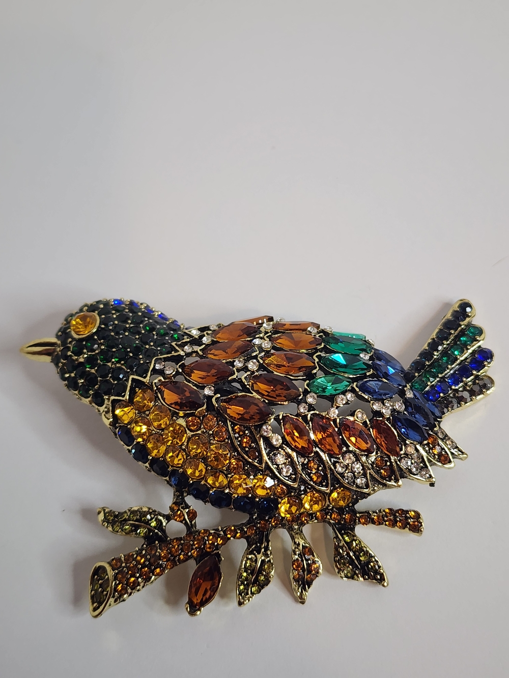 Multicolor Costume Crystal Bird Brooch - Vibrant Jewel Tones, NWOT, 4" x 2.5"